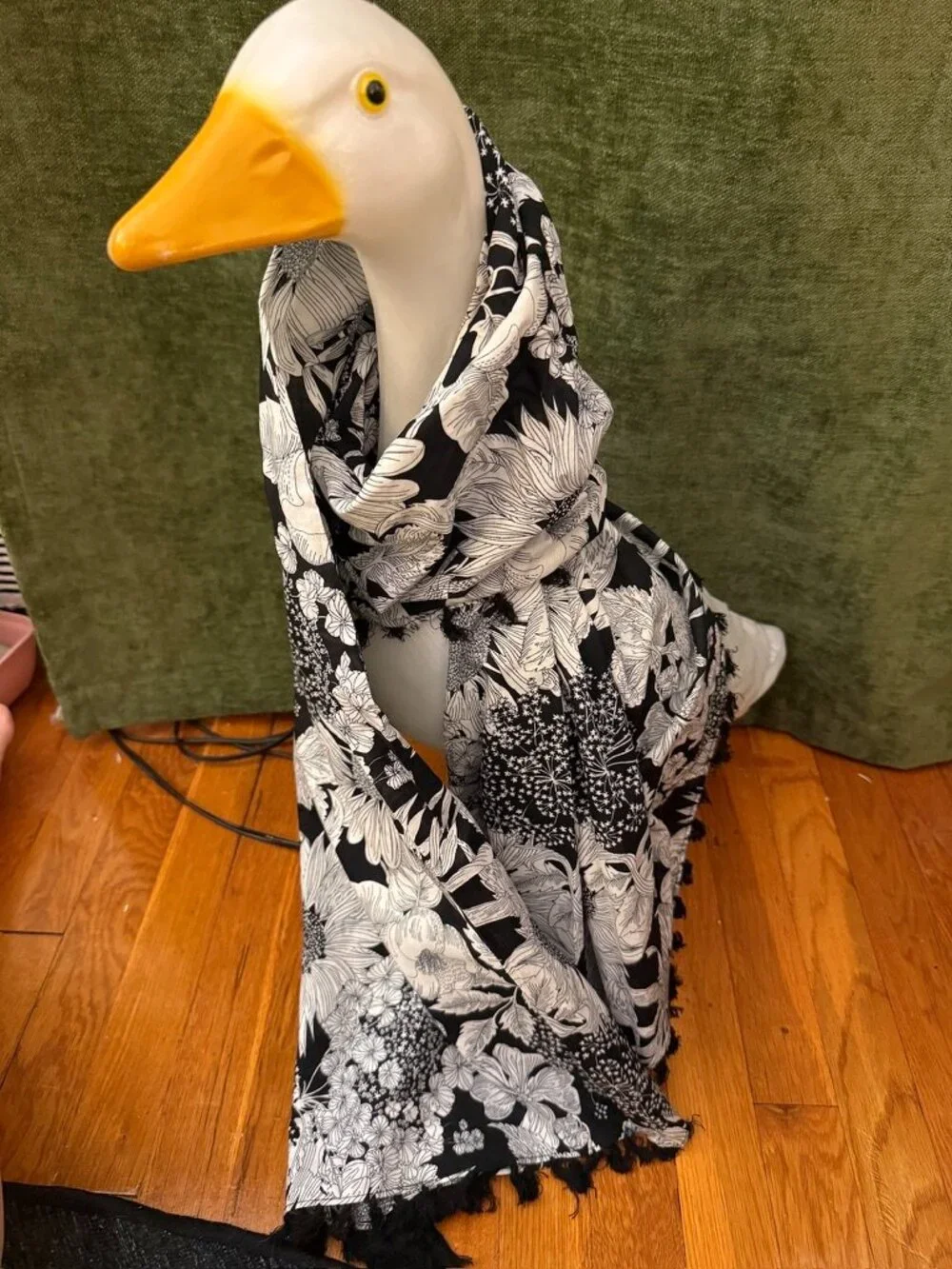 Liberty of London for Target Floral Scarf Black White Tassel